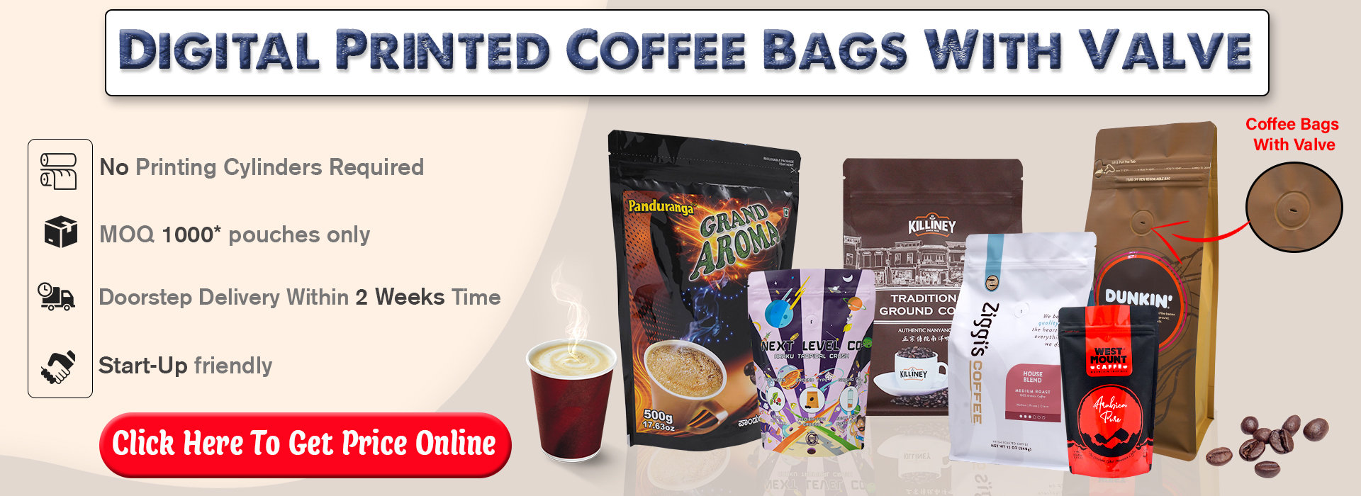 Digital Printed Coffee Bags With Valve